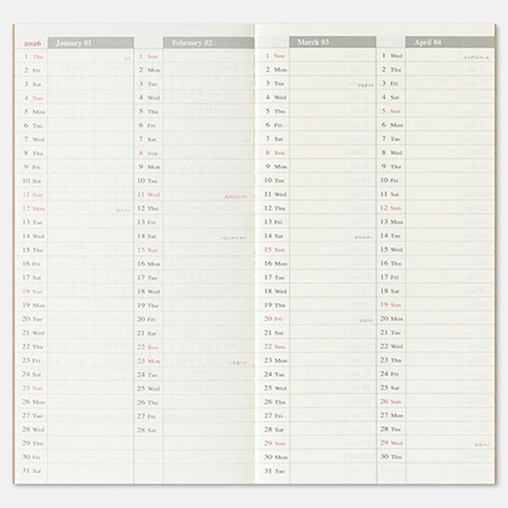 Traveler's Company 2026 Diary Weekly+Memo (Regular) Planners