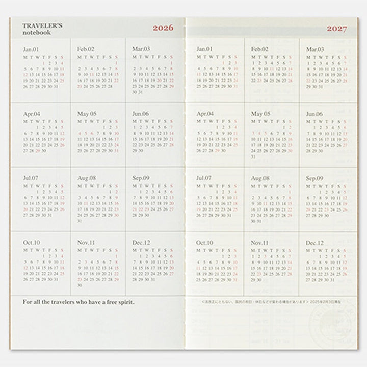 Traveler's Company 2026 Diary Weekly+Memo (Regular) Planners