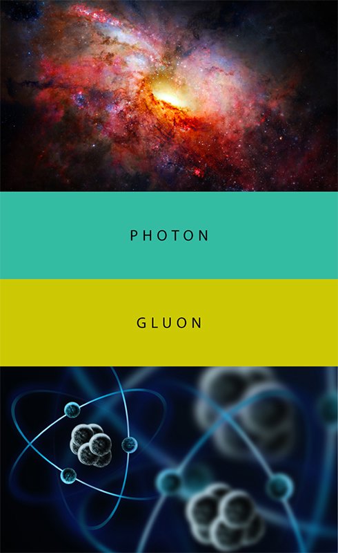 Photon &amp; Gluon - 65ml + 15ml Set with cosmic nebula for Photon and atom-nucleus illustration for Gluon, from Colorverse&
