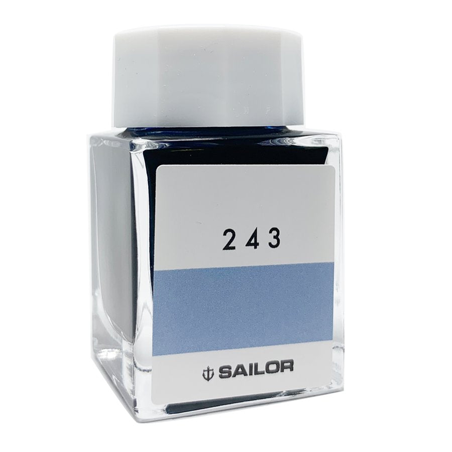 Ink Studio #243 - 20ml: Square glass bottle with minimalist label, white cap, and Sailor logo, showcasing premium fountain-pen ink.