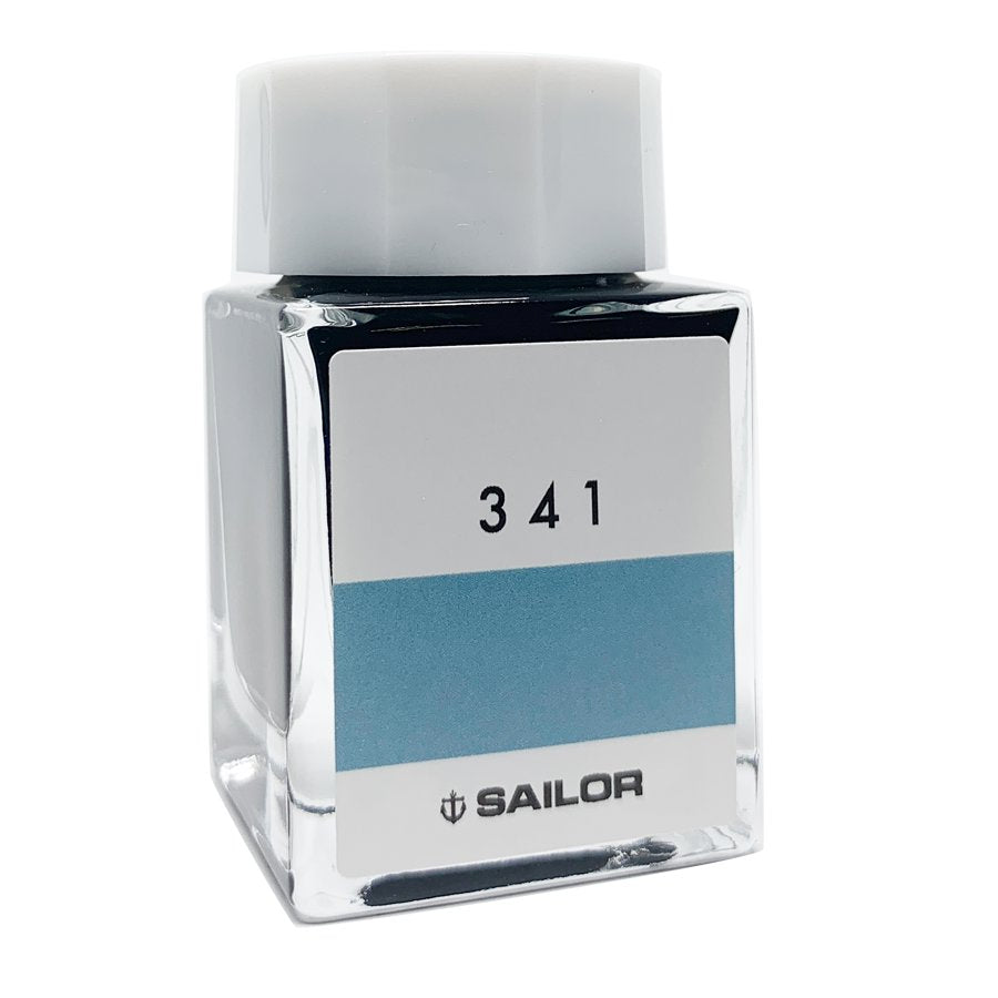 Square glass bottle of Sailor Ink Studio #341 - 20ml, featuring the number 341 on a pale blue band with Sailor's anchor logo.