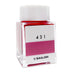 Ink Studio #431 - 2ml features a clear glass bottle of Sailor fountain-pen ink with a white cap, showcasing a vibrant reddish-pink hue.