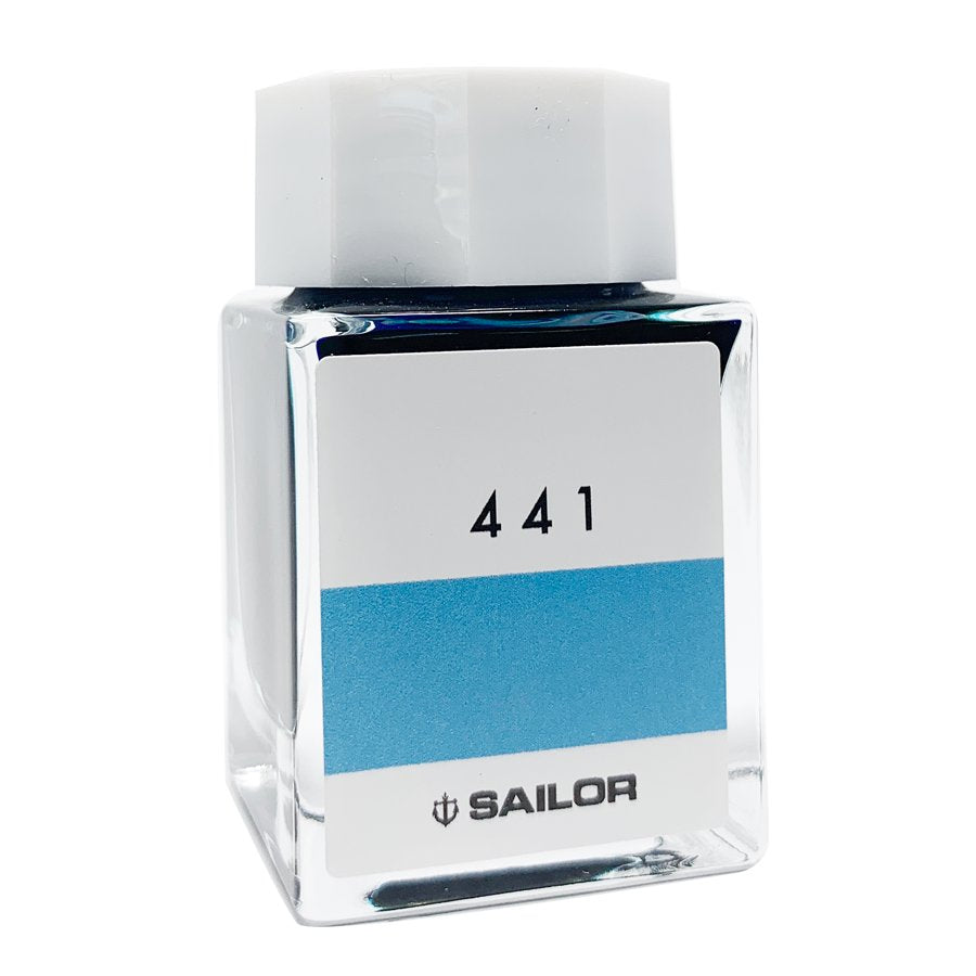 Sailor Ink Studio #441 - 20ml, square glass bottle with light blue label and Sailor logo, showcasing premium dye-based fountain pen ink.