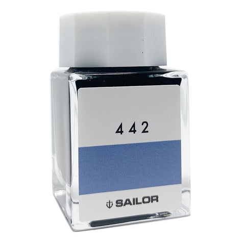 Sailor Ink Studio #442 - 20ml fountain-pen ink in a square glass bottle, featuring a medium-blue label and compact dimensions.