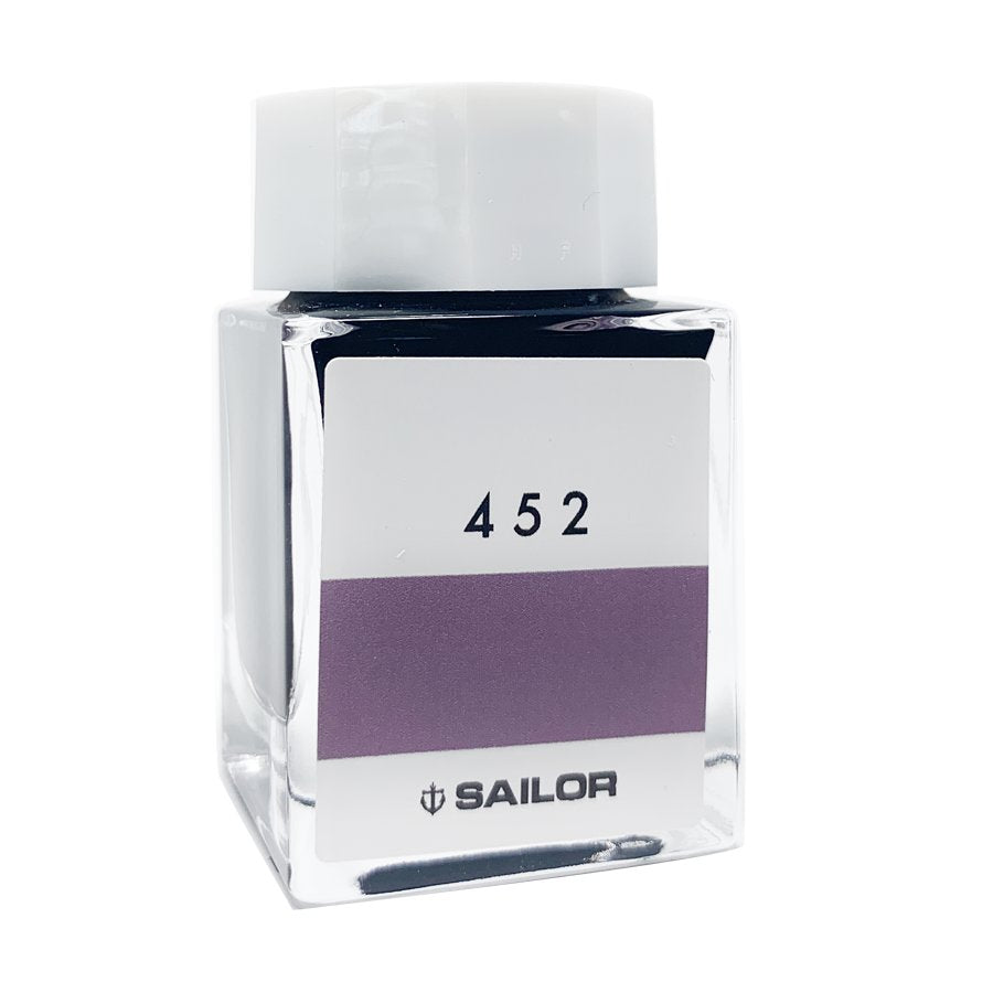 Sailor Ink Studio #452 - 20ml fountain-pen ink in a clear, square bottle with a white cap, featuring a 452 label over a purple swatch.