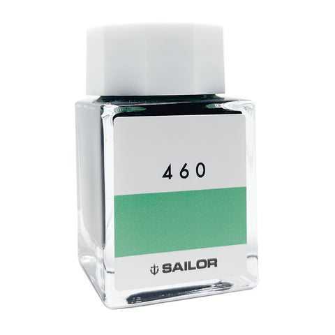 Square glass bottle of Sailor fountain-pen ink, labeled 460, featuring the Sailor anchor logo. Part of Sailor's Ink Studio, offering 20ml of dye-based ink.