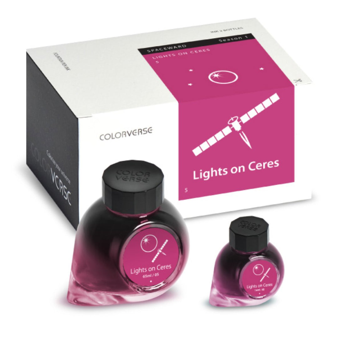 Lights On Ceres - 65ml + 15ml Set featuring two teardrop-shaped magenta ink bottles from Colorverse&