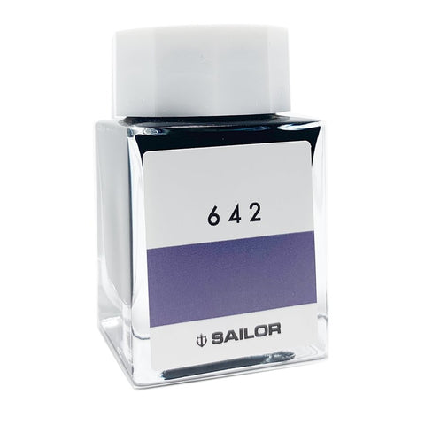 Sailor Ink Studio #642 - 20ml bottle, square glass with purplish ink swatch label, and white cap, showcasing Sailor's curated fountain pen ink collection.