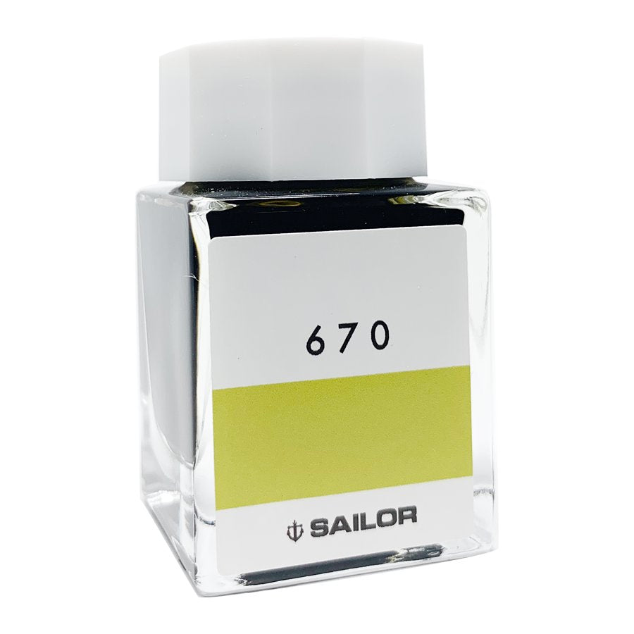Sailor Ink Studio #670 - 20ml glass bottle with 670 label, showcasing Sailor's curated fountain-pen dye-based ink collection.