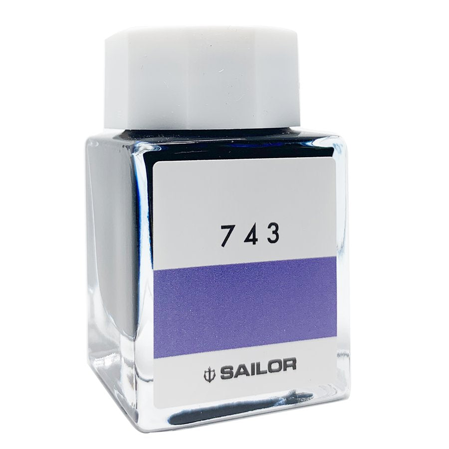 Sailor Ink Studio #743 - 20ml, features a square glass bottle with a white cap, labeled 743 with a purple ink swatch.