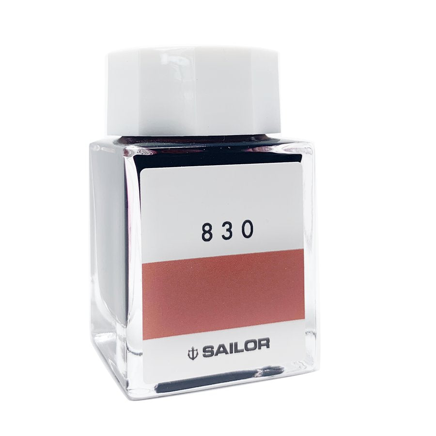 Sailor Ink Studio #830 - 20ml fountain-pen ink in a square glass bottle with white cap and label, featuring reddish-brown swatch and Sailor logo.
