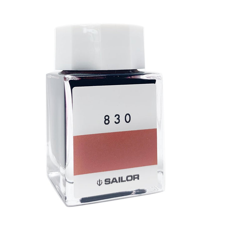 Ink Studio #830 - 2ml: Square glass bottle with a white cap and a red-orange label, featuring the Sailor logo and 830 marking.