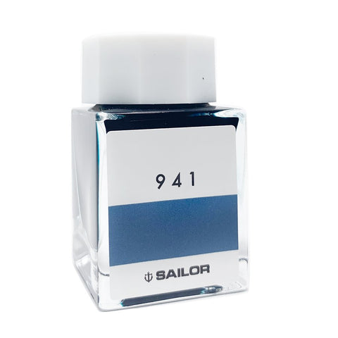 Square glass bottle of Sailor Ink Studio #941, featuring a blue-toned dye-based ink, labeled 941 with Sailor logo. Contains 20ml, measuring 6x3.7x3.7 cm.