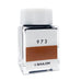 Sailor Ink Studio #973 - 20ml: Square glass bottle with a white cap, displaying a swatch of brown-orange ink.