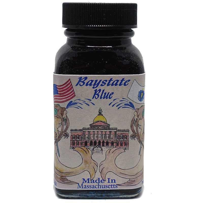 Baystate Blue - 88ml fountain-pen ink in a small bottle with a screw-on cap, featuring Massachusetts State House and American flag on the label.