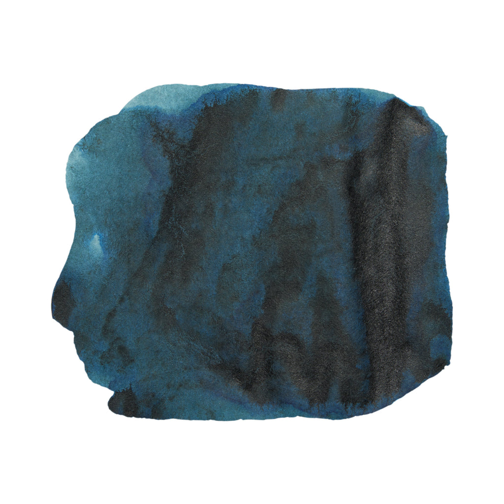 Air Corp Blue Black - 2ml ink swatch showcases a deep, expressive blend of blue, teal, and charcoal-black hues, highlighting Noodler's Ink's water-resistant features.