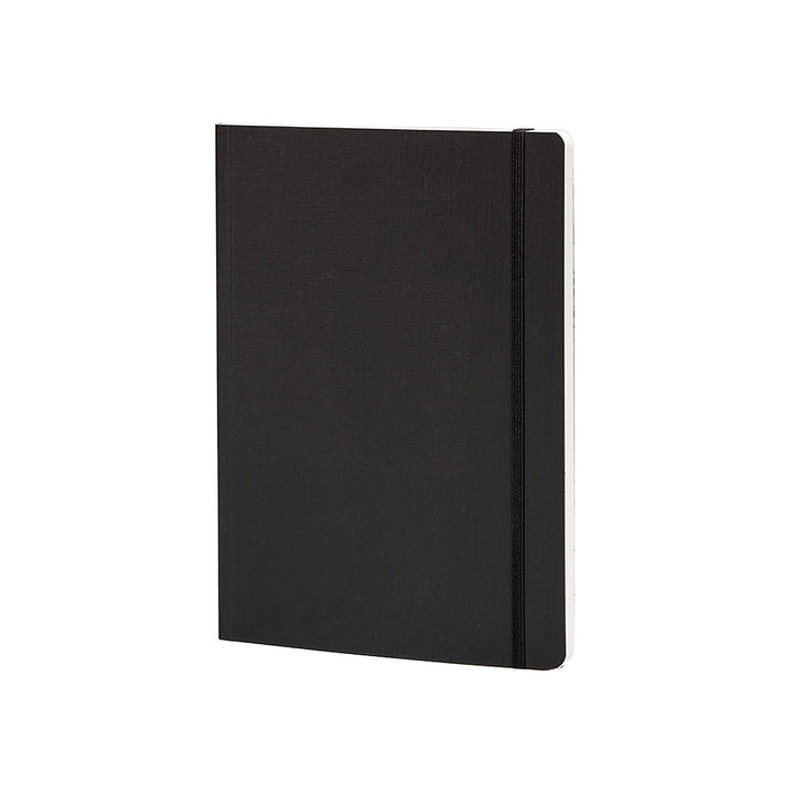 EcoQua A5 Dot Grid - Black notebook with a black hardcover and elastic band on the right edge, showcasing white page edges.