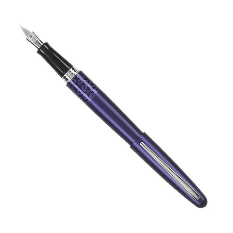 Pilot MR2 (Leopard) fountain pen with a metallic purple barrel, silver-toned clip, and polished steel nib, ideal for beginners and enthusiasts.