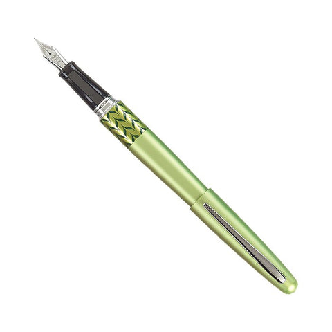 Pilot MR3 (Marble Green) fountain pen with a metallic-green body, silver nib, decorative band, and matching cap featuring a slim silver clip.