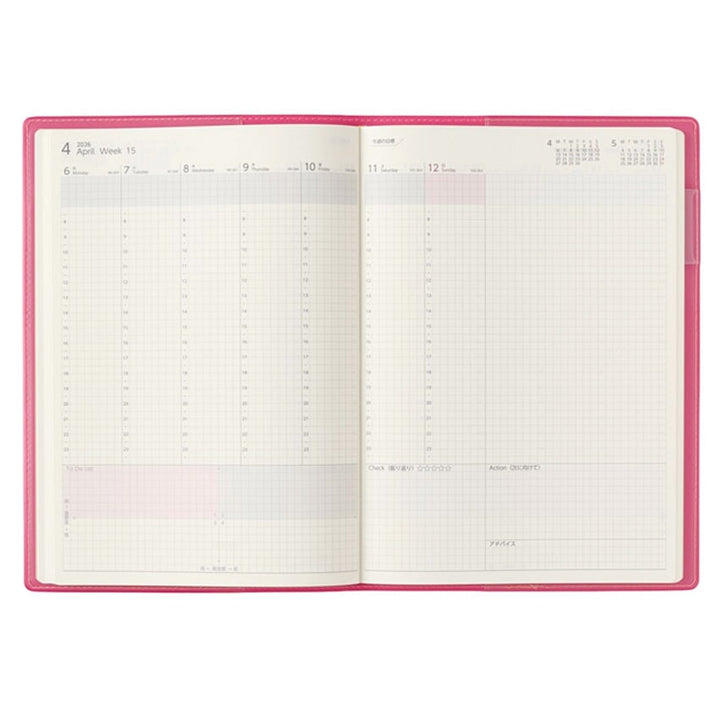 2026 PDCA Planner - A5 (Pink) with a weekly layout, featuring daily timetable grids, a To-Do List, and note sections, ideal for organized, professional planning.