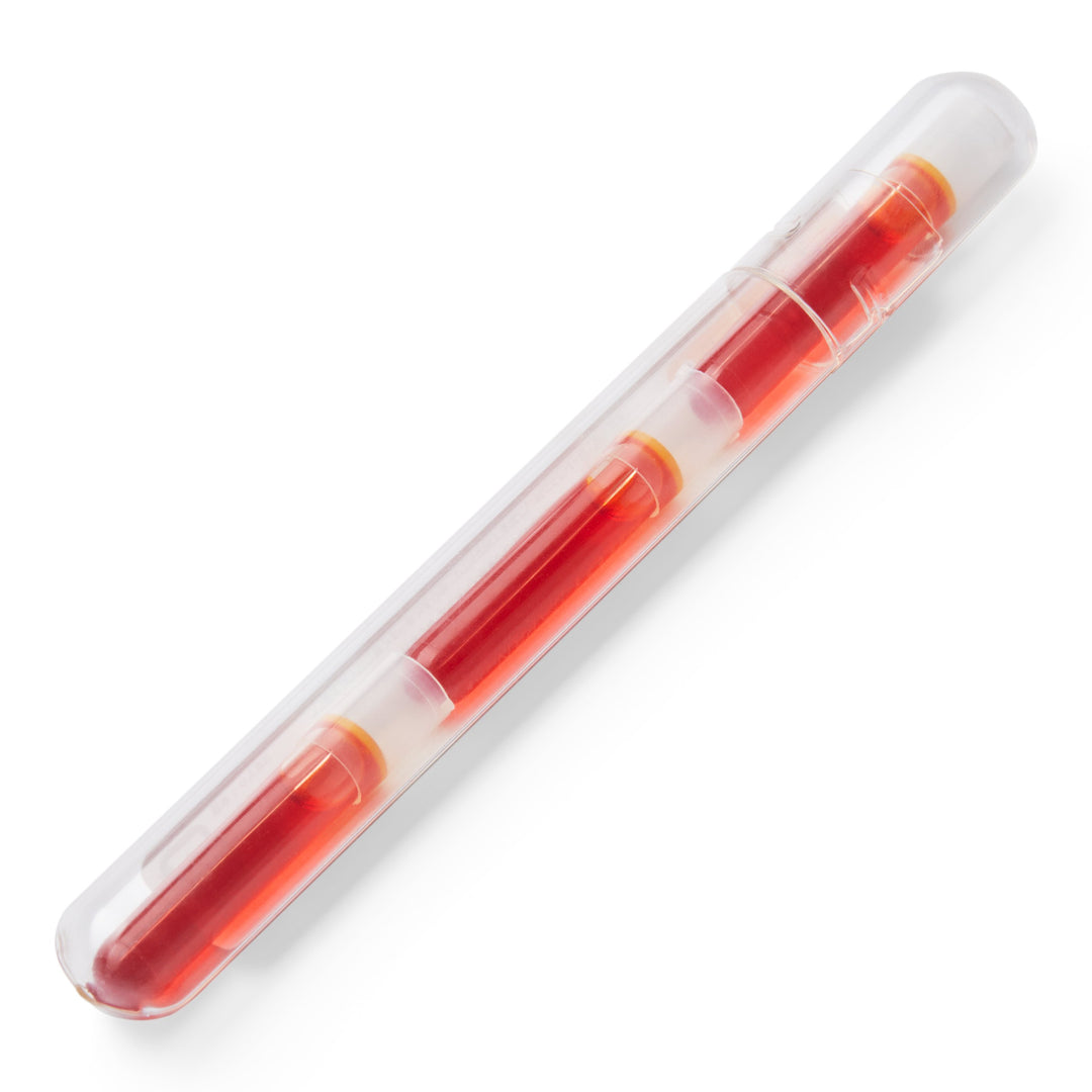 Petit Ink Cartridges - Orange, featuring a clear plastic tube containing two smaller vials with red liquid, designed to refill Pilot Petit pens.