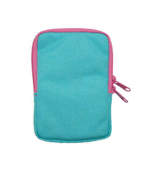 Sinclair Case - Spa Blue / Lime Green, a compact zip-up pouch by Nock Co., features dual zipper pulls and compartments for organizing pens or small items.