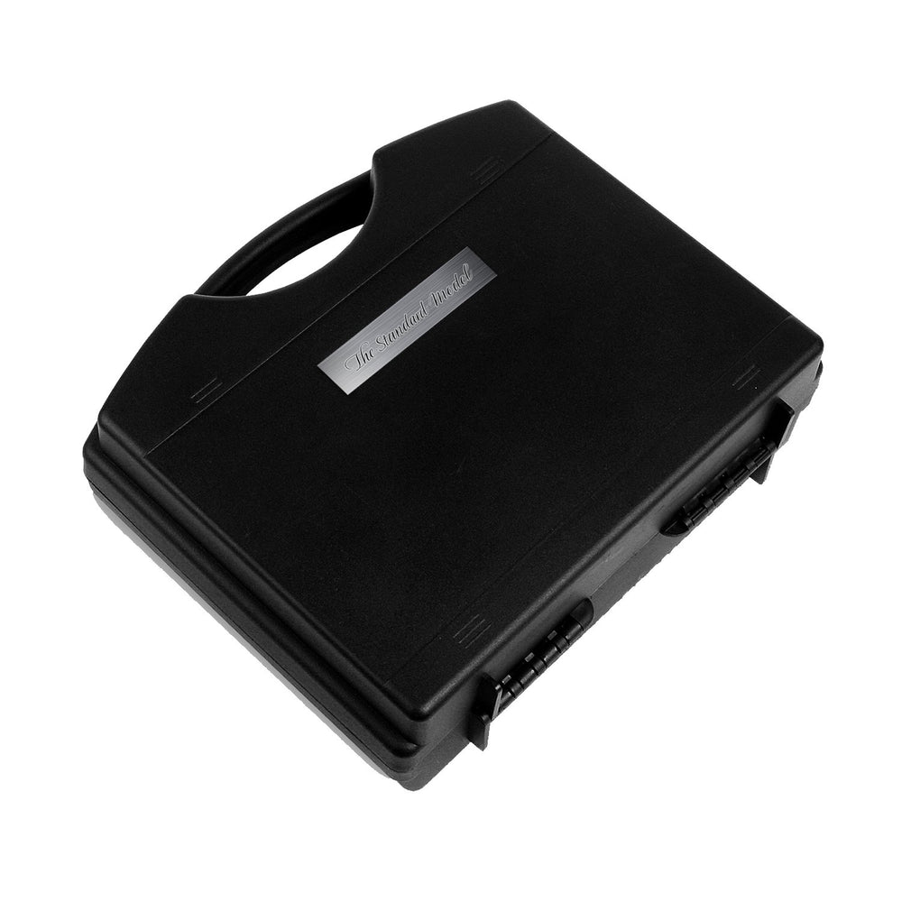 A black hard-shell carrying case with The Standard Model plaque, featuring two latch closures and a handle, containing 17 unique Colorverse inks.