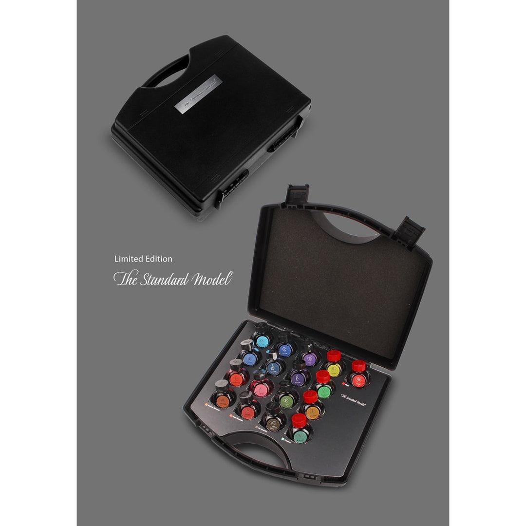 Limited Edition – The Standard Model black carrying case with open view showing 17 color-coded ink jars, limited to 300 sets worldwide.