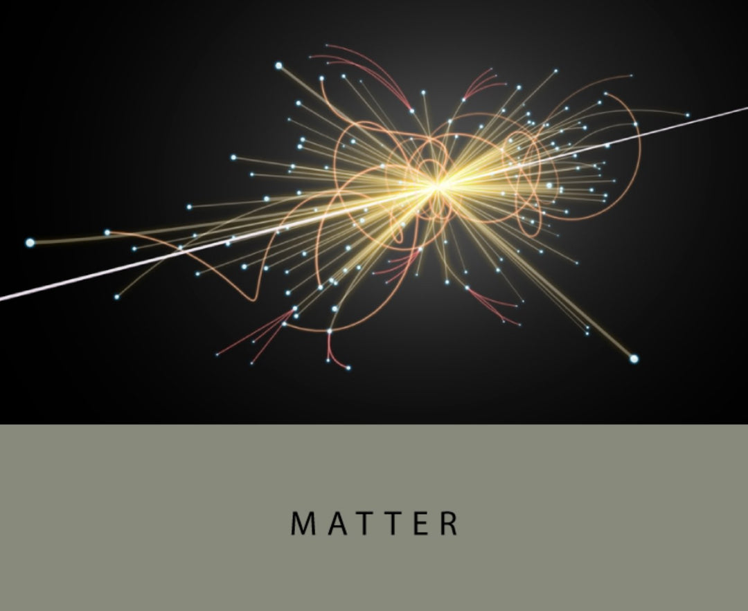 Stylized visualization of particle collision with the word MATTER below, representing Colorverse&