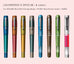 Limited-edition fountain pen set, featuring eight colorways, including the Soul - 2ml sample, showcasing Colorverse x Opus 88's polished designs and plant-based ink quality.