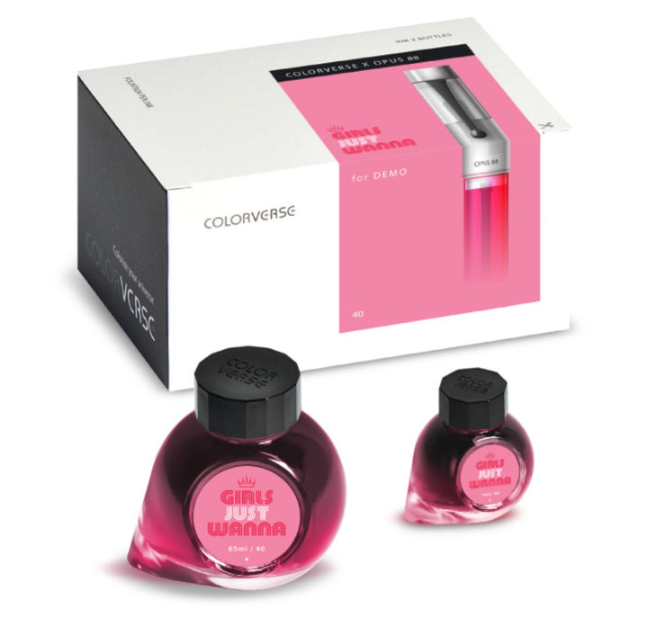Colorverse x Opus 88 ink set, featuring Girls Just Wanna in 65ml and 15ml bottles, in a labeled box for fountain pens.