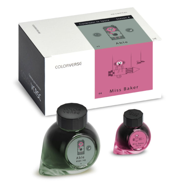 Able & Miss Baker - 65ml + 15ml Set, featuring two glass bottles in a boxed Colorverse Season 4 kit with matching outer sleeve illustrations.