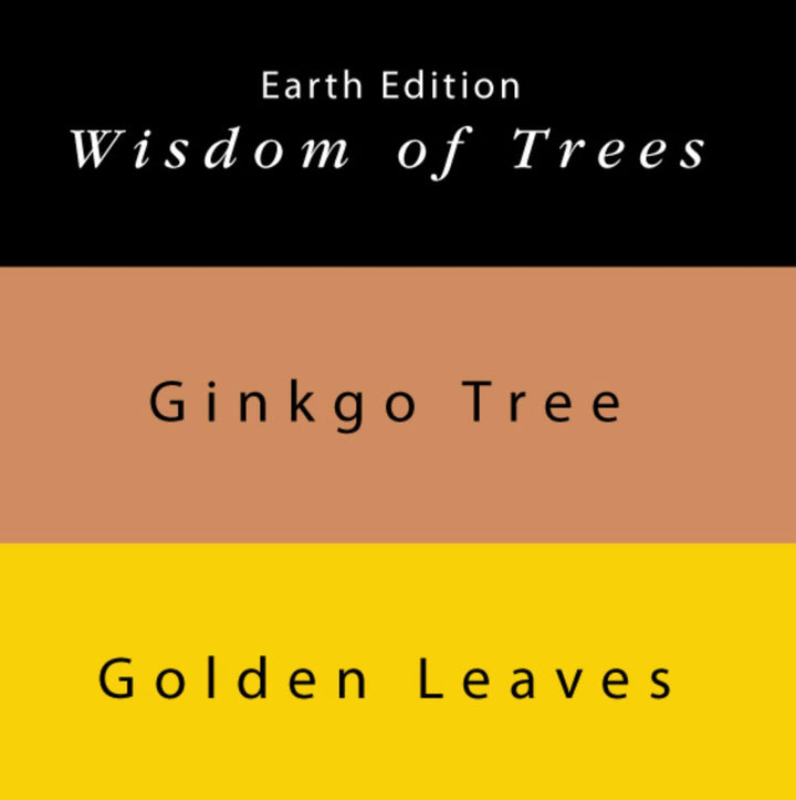 Ginkgo Tree and Golden Leaves ink set label features black, clay-brown, and golden-yellow bands with text highlighting plant-based, dye-based inks from Colorverse.