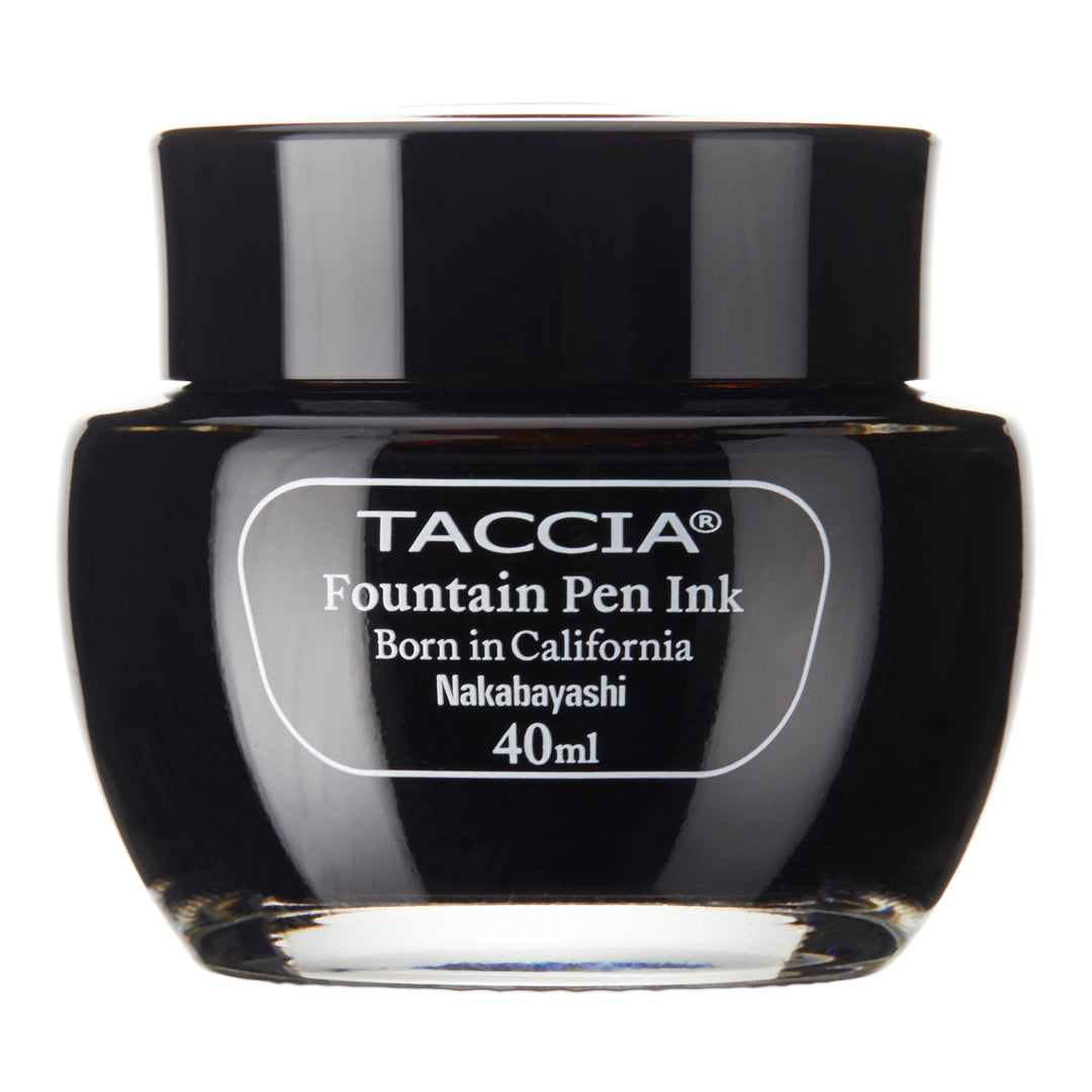 Small glass jar labeled TACCIA® Fountain Pen Ink, featuring the product Tsuchi - 2ml ink sample, designed with a neutral pH for resin pens.