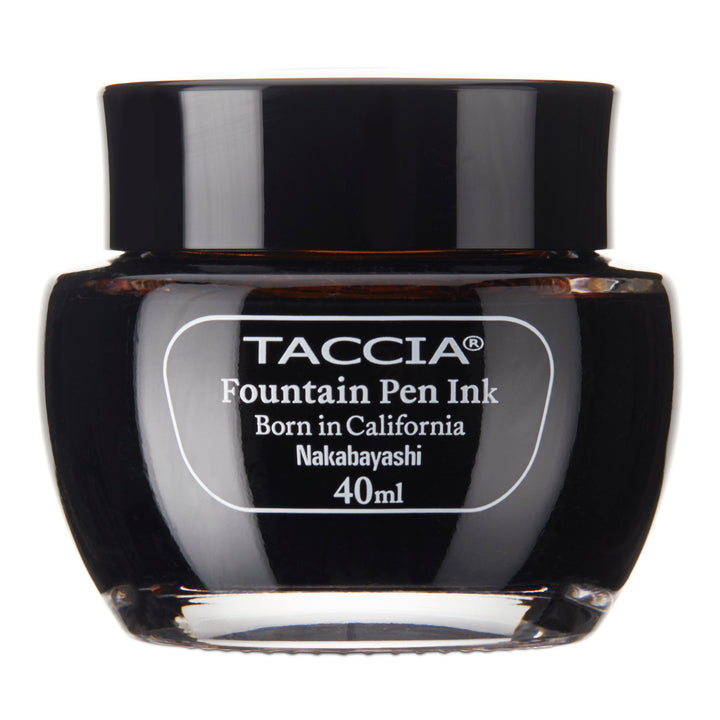 TACCIA Aoguro - 40ml fountain pen ink, in a glass jar with black cap, showcasing Japanese-inspired craftsmanship and neutral pH, ideal for resin pens.