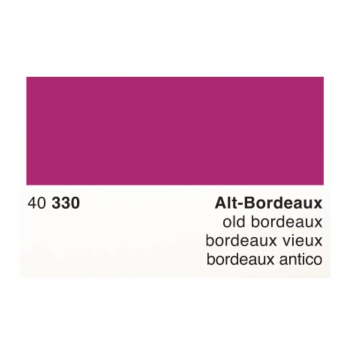 Alt Bordeaux - 50ml paint-swatch card featuring deep burgundy/magenta color, code 40 330, with name translations and Rohrer & Klingner's premium dye-based ink details.