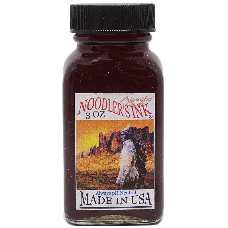 Southwest Sunset - 88ml glass bottle of Noodler's fountain-pen ink, labeled pH-neutral, features a desert landscape and Native American figure, marked Made in USA.