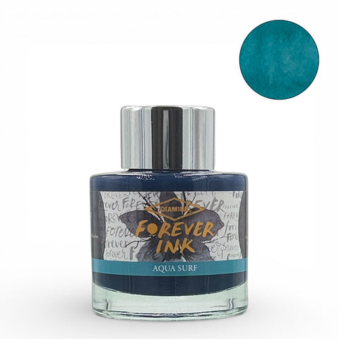 Diamine Aqua Surf (Forever Ink) - 50ml bottle, a permanent, waterproof, teal-blue fountain pen ink ideal for lasting writing, available at Desk Bandit.