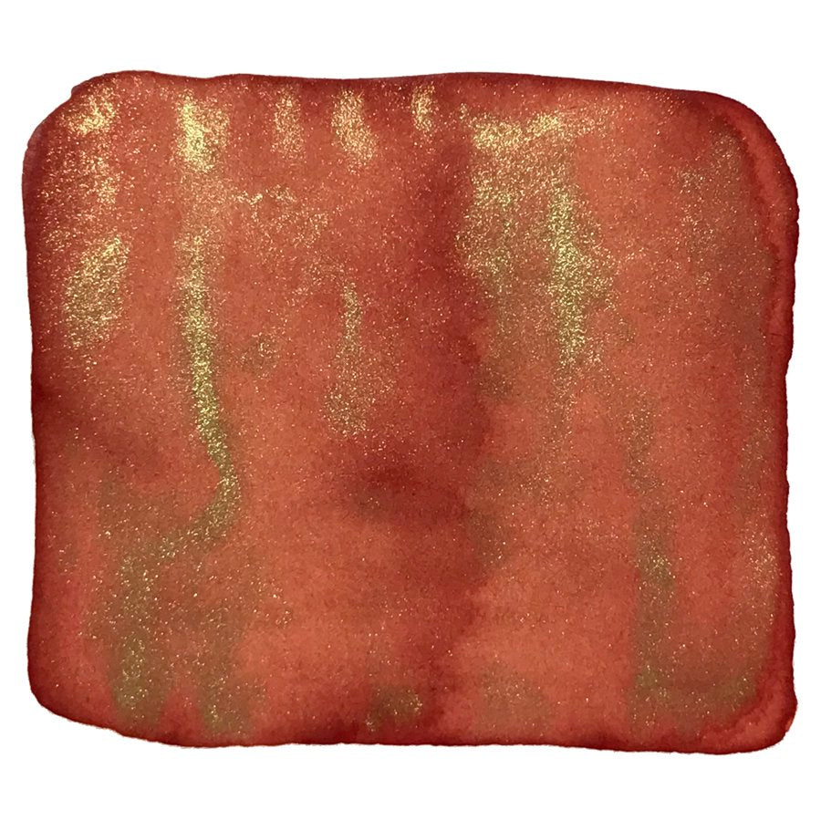 Autumn Night Song - 18ml: A swatch of coral-orange ink with gold-metallic shimmer, inspired by Wang Wei&