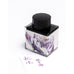 Fanyantan Autumn Waters 2ml fountain pen ink in a square glass bottle with a faceted cap, featuring a watercolor-style label and purple calligraphy sample on paper.