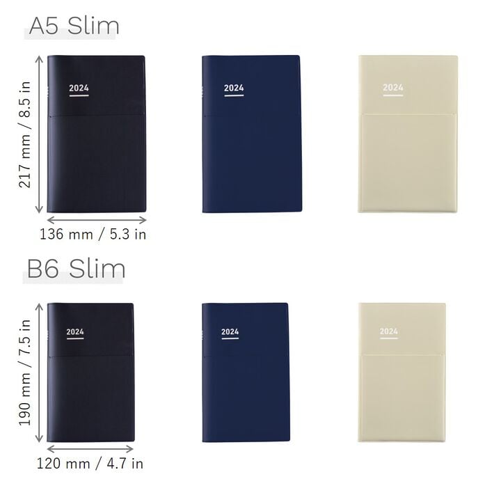 Kokuyo Jibun Biz Techo 2024 Planner - A5 Slim (Matte Navy) Planners