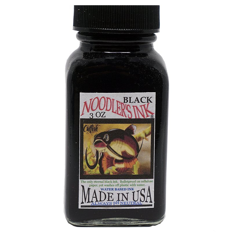 Noodler's Black - 2ml bottle of pH-neutral, bulletproof fountain-pen ink, known for its affordability and performance, prominently displayed with the Catfish variant label.