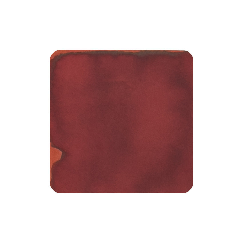 Diamine Blood Orange (150th Anniversary) fountain pen ink swatch, showing its rusty-red watercolor texture, featured in a 40ml commemorative bottle for vintage pen enthusiasts.