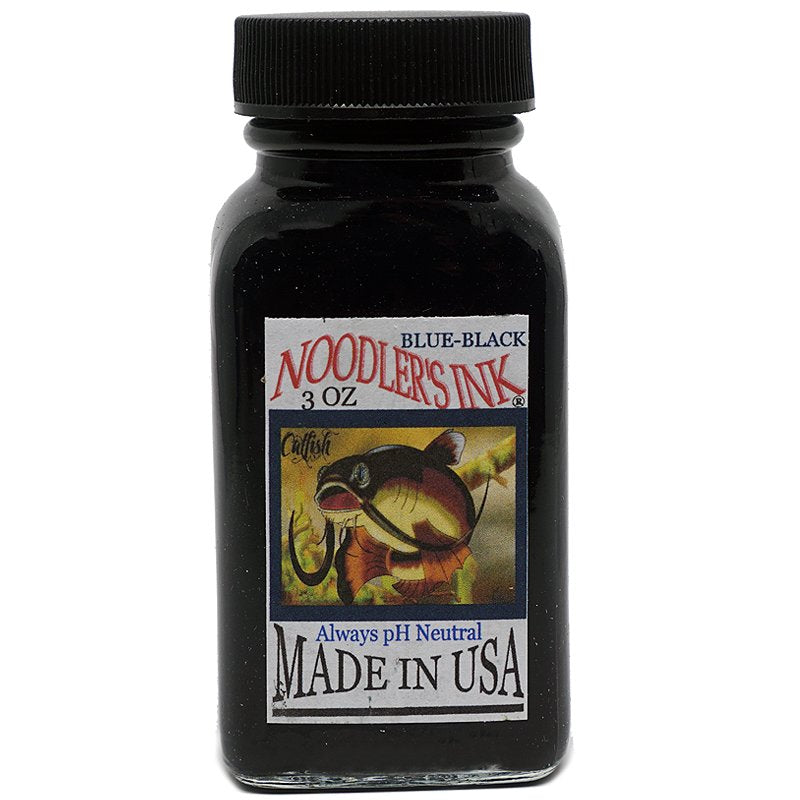 Noodler's Ink Blue-Black, 88ml bottle, featuring a catfish illustration on the label, pH neutral, made in the USA.