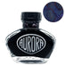 Aurora 100th Anniversary - Blue Black (55ml) fountain-pen ink in a glass bottle, features deep blue ink with a red sheen in a round swatch inset.