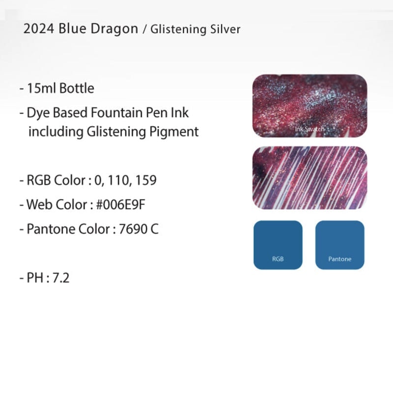 Colorverse 2024 Blue Dragon (Glistening Silver) - 15ml Bottled Ink