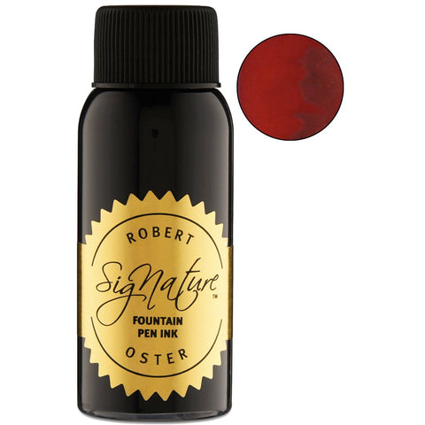 Robert Oster Signature fountain-pen ink, Direct Sun - 50ml, with a swatch showcasing its rich red hue, inspired by South Australia's wine regions.