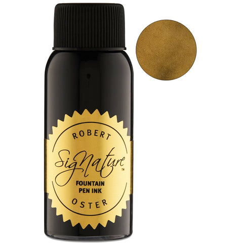Robert Oster Signature Honey Bee fountain-pen ink, 50ml bottle, shown with a metallic gold swatch, inspired by South Australia's vibrant palette.