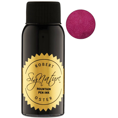 Hot Pink - 50ml Robert Oster Signature fountain pen ink bottle with a circular swatch, showcasing a vibrant shade inspired by South Australia's palette.