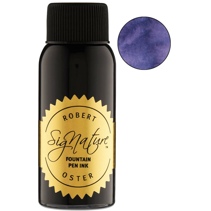 Robert Oster Signature Ink bottle, Summer Storm - 50ml, with gold label and dusky purple ink swatch, inspired by South Australia&